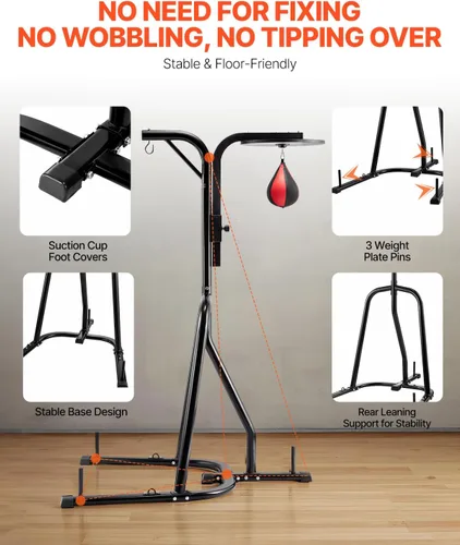 Vista 6 de VEVOR 2 in 1 Punching Bag Stand, Steel Heavy Duty Workout Equipment,Freestanding Sandbag Rack,for Home Gym Fitness