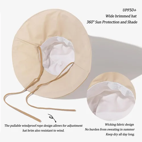 Vista 11 de Sombrero de pesca de playa de ala ancha plegable con protección UV para mujer