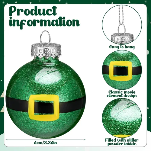 Vista 2 de Soulchen 16 adornos de bola de Navidad de elfo de 2.36 pulgadas, bola colgante con purpurina inastillable, adorno de árbol de elfo verde, decoración