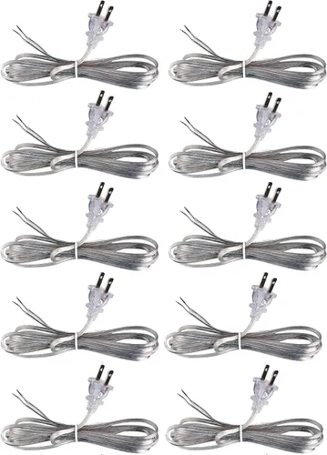 Vista 9 de Creative Hobbies Cable de lámpara plateado transparente, 8 pies de largo, SPT-1, calibre 18, cable de alimentación con certificación UL