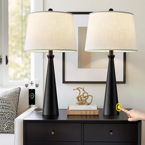 Vista 10 de Oneach Lámparas de mesa de 25.75 pulgadas para sala de estar, lámpara de noche regulable de 3 vías, con control táctil regulable de 3 vías, moderna