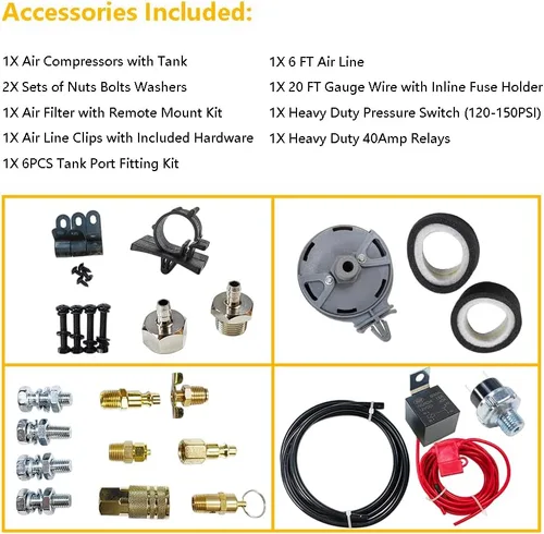 Vista 13 de Sistema de aire a bordo de servicio medio/kit compresor 150 PSI 12V con tanque de bocina de tren/aire de 2,5 galones (9,5 litros)