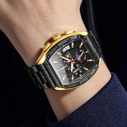 Vista 3 de OLEVS Watch Men Big Square Face Chronograph Stainless Steel Dress Watch Todo negro
