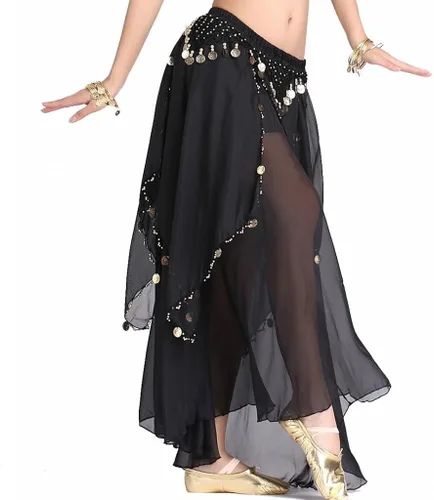 Vista 2 de ZLTdream falda de chifón para danza del vientre para mujer con monedas