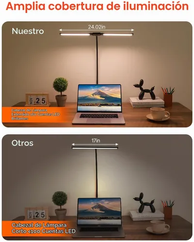Vista 3 de VEVOR Lámpara de escritorio LED con abrazadera, lámpara de escritorio de arquitecto de doble cabezal para oficina en casa, luz de escritorio