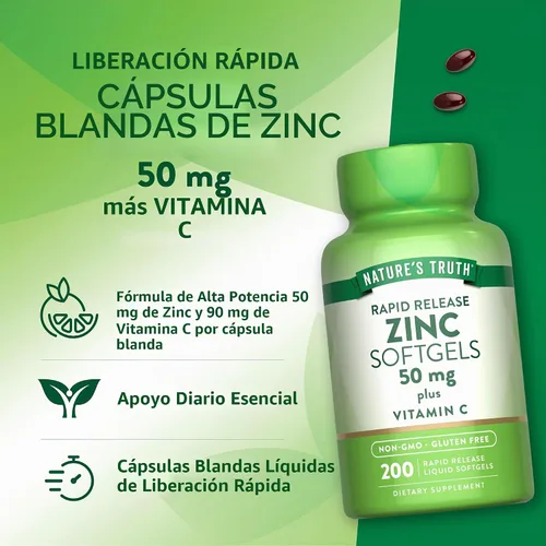 Vista 5 de Nature's Truth Suplemento de zinc de 50 mg con vitamina C 200 cápsulas