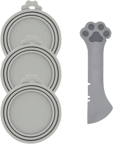 Vista 17 de Cuchara para latas de comida para gatos y 3 tapas de latas, bonitas fundas con forma de pata y abridor para alimentos húmedos, silicona universal