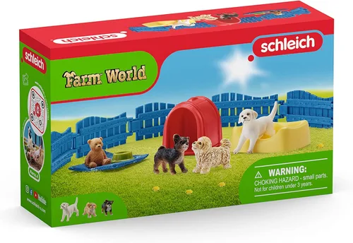 Vista 2 de Schleich Farm World Puppy Pen - Juego educativo de 13 piezas para niños de 3 a 8 años