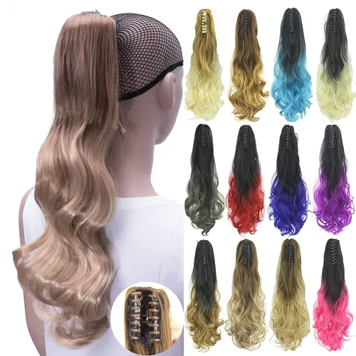 Vista 11 de IMISSU Extensiones de cabello rizado con pinza de color degradado, cola de caballo con clip (rubio degradado)