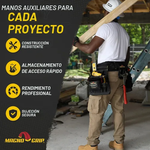 Vista 8 de MagnoGrip 002-603 Cinturón de herramientas de construcción de 19 bolsillos con almacenamiento magnético integrado, color negro