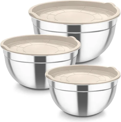 Vista 9 de TeamFar Cuencos para mezclar, 4,6/3 / 1,5 QT, juego de cuencos de ensalada anidables de acero inoxidable con tapas herméticas, para Negro
