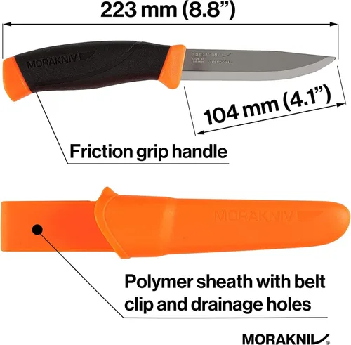 Vista 7 de Morakniv Companion Cuchillo de hoja fija de acero al carbono con funda