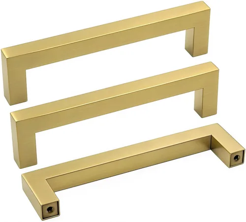 Vista 10 de Goldenwarm Paquete de 10 manijas cuadradas de bronce champán de 3 pulgadas (2.992 in) para armarios de cocina, armarios, aparadores y accesorios