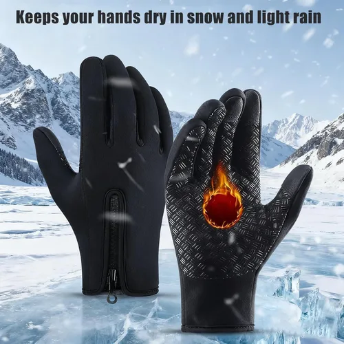 Vista 5 de Guantes impermeables de invierno unisex con capacidad de pantalla táctil, muñeca elástica resistente al viento y palma antideslizante para correr
