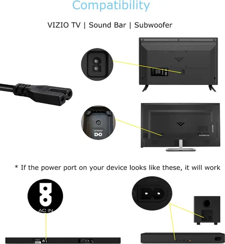 Vista 2 de Cable de alimentación de 3 pies compatible con Vizio-LED-TV Smart-HDTV E-M-Series