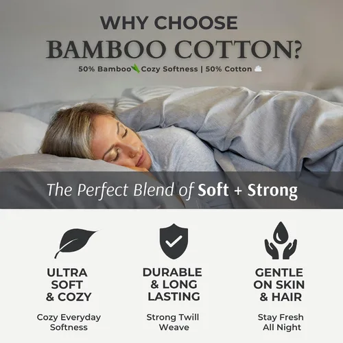 Vista 2 de BedVoyage Cozy Sheets Queen - Juego de sábanas de 50% viscosa de bambú y 50% mezcla de algodón, ropa de cama suave y transpirable, bolsillo profundo