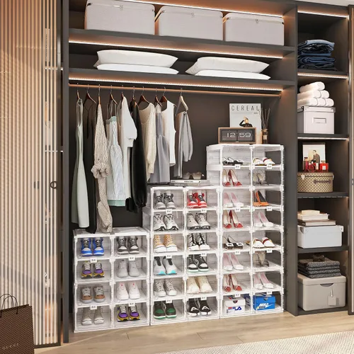 Vista 5 de ANTBOX Zapatero plegable, organizador de zapatos para armario, caja de almacenamiento de zapatos de plástico que ahorra espacio para la entrada