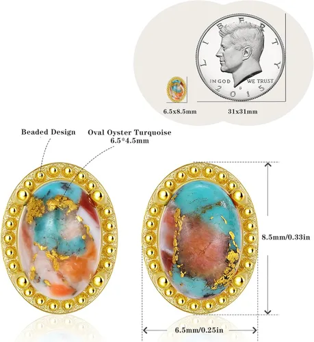 Vista 6 de Phyonio Women's Turquoise Necklaces Stud Earrings, 14K Gold Plated Mother of Pearl Heart Necklace 925 Sterling Silver Irregular Rose Quartz Pendant