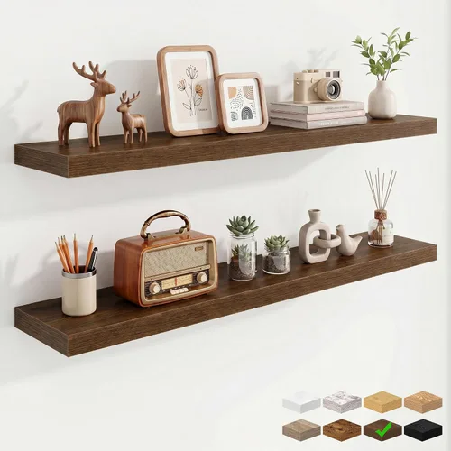 Vista 84 de Marsmiles 12in Depth Floating Shelves, 12x12x1.4, Rustic Brown, Set of 3 Marrón rústico