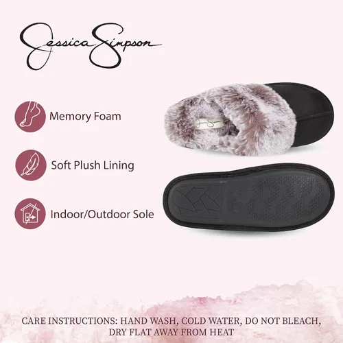Vista 4 de Jessica Simpson - Pantuflas cómodas de piel sintética para mujer con suela antideslizante y espuma viscoelástica Negro