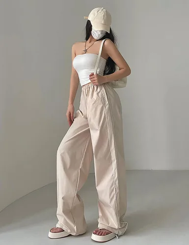 Vista 4 de Athlisan Pantalones de paracaídas para mujer Y2K de pierna ancha para mujer