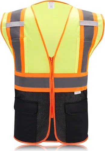 Vista 15 de Chaleco de seguridad reflectante de alta visibilidad con cremallera y bolsillos O/Y, Naranja