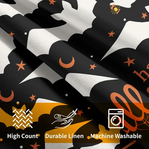 Vista 4 de Happy Halloween - Juego de 2 fundas de almohada decorativas de lino y algodón negro con diseño de murciélago blanco de 16 x 16 pulgadas, fundas