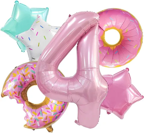 Vista 14 de Decoraciones de dona para el primer cumpleaños, suministros de decoración de fiesta de cumpleaños para niñas, 40 pulgadas, color rosa, 6 globos
