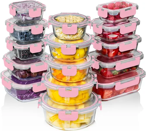 Vista 12 de Razab 30 unidades de recipientes de vidrio para almacenamiento de alimentos con tapas - Recipientes reutilizables de vidrio para preparación