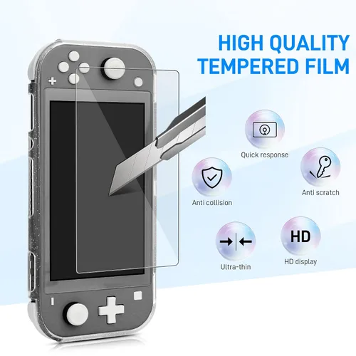 Vista 6 de RHOTALL Carrying Case for Nintendo Switch Lite,Shockproof Portable Accessories Bundle Travel Bag,TPU Case Cover with Screen Protector,10 Thumb Grips