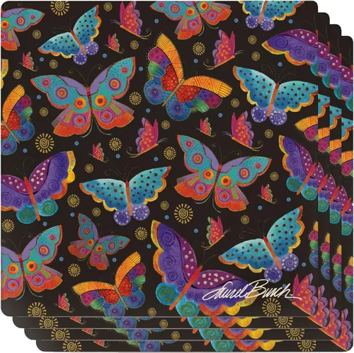 Vista 4 de Monarque Portavasos de cerámica para bebidas, juego de cuatro, Laurel Burch (Dancing Hearts)