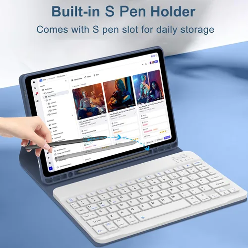 Vista 6 de Funda de teclado para Samsung Galaxy Tab A9 Plus 5G de 11 pulgadas 2023 (SM-X210/X216/X218) - Teclado Bluetooth inalámbrico desmontable - Funda Azul