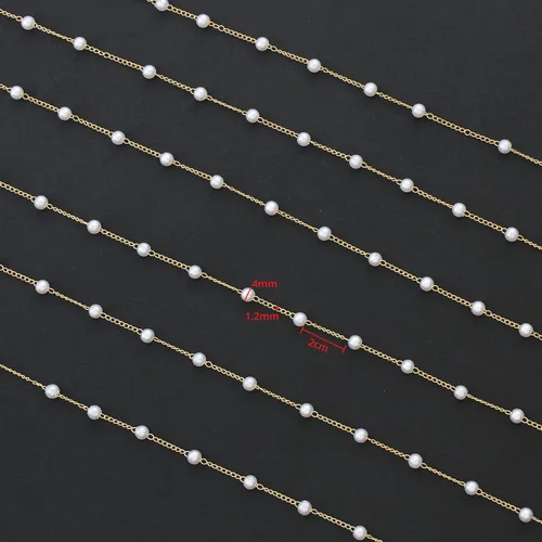 Vista 3 de UMAOKANG Cadena de Eslabones de Perlas de Imitación de 32.8 Pies Rollo de Cadena de Cuentas Cadena de Collar de Cobre a Granel con Carrete