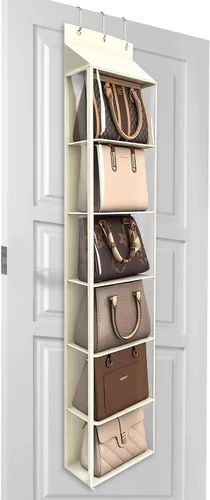 Vista 10 de Lirex Organizador de bolso para colgar sobre la puerta y estante para el armario, organizador de almacenamiento de bolsos con colgador para bolsos.