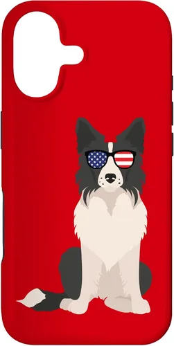 Vista 32 de Border Collie July 4th Patriotic American Sunglasses Dog Case for iPhone 16