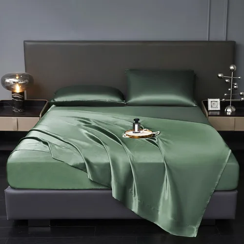 Vista 22 de Revdomfly Juego de 4 Piezas de Sábanas de Satén Azul Bebé de Tamaño Completo, Lujosas y Suaves como Seda, 1 Sábana Bajera Premium que Absorbe