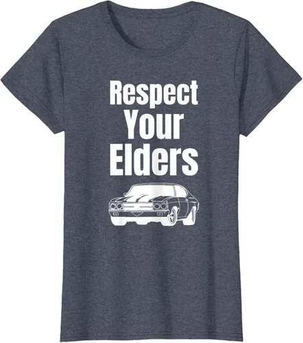 Vista 81 de Divertido regalo de auto para chicos – Respect Your Elders Classic Muscle Car Camiseta, Negro, S