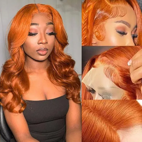 Vista 24 de Pelucas de encaje frontal de 13x4 Highlight Ombre de cabello humano ondulado 4/27 color rubio miel 9A sin pegamento HD encaje frontal transparente