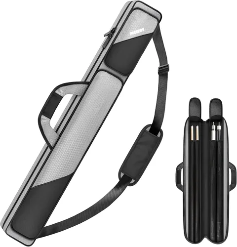 Vista 9 de Estuche para taco de billar, estuche para palos de billar 2x2 con capacidad para 2 palos con 2 bolsillos con cremallera para accesorios, bolsa