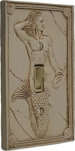 Vista 6 de Merman - Cubierta para interruptor de luz esculpida 3D, cubierta de placa de interruptor de pared de poliresina, decoración de pared Merman