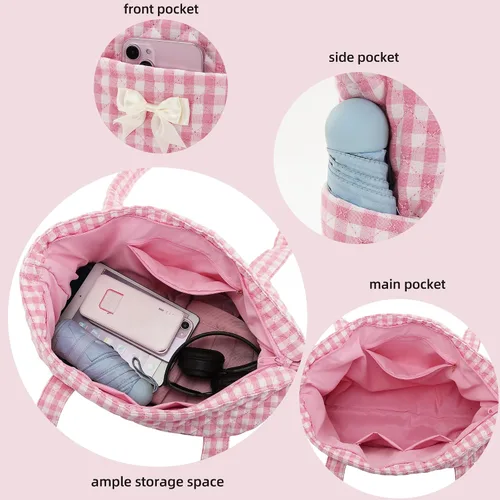 Vista 4 de Two Sets of Quilted Gingham Tote BagsBlack&Blue