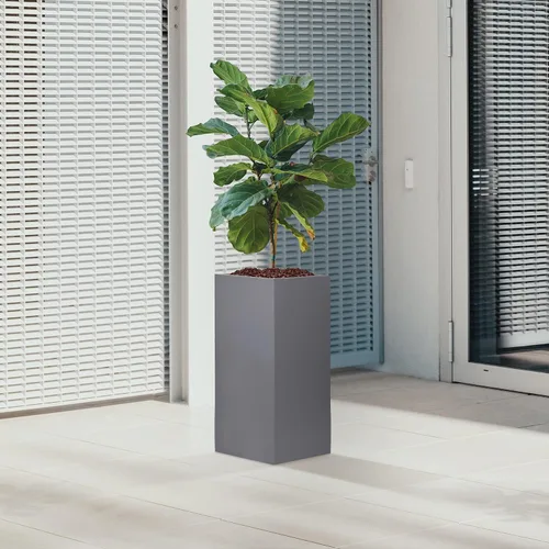 Vista 2 de Maceta metálica galvanizada moderna para interiores y exteriores con drenaje (12 x 12 x 28 pulgadas, gris)