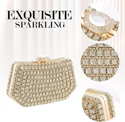 Vista 3 de Olixi Bolso de mano de cristal plateado para mujer, bolso de noche con purpurina para boda, cena, fiesta, baile de graduación, cóctel