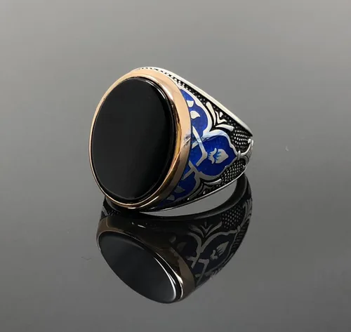 Vista 3 de KAR Anillo de plata de ley 925 K con piedra de ónice negra esmaltada para hombre, edición especial K62S