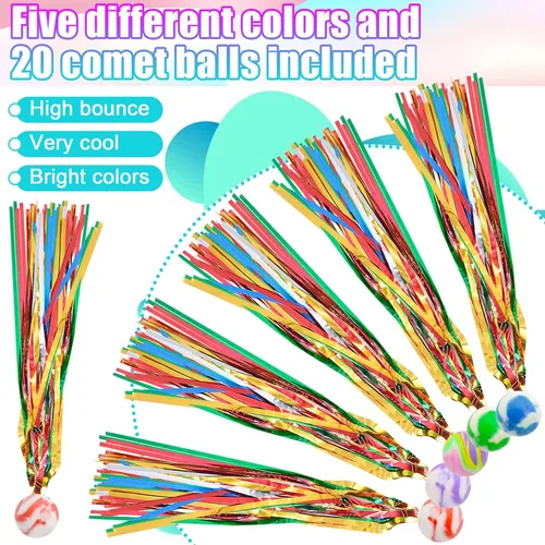 Vista 3 de 20 bolas de cometa con serpentinas coloridas, bolas de goma para recuerdos de fiesta de cumpleaños, cesta de Pascua relleno de bolsas de golosinas