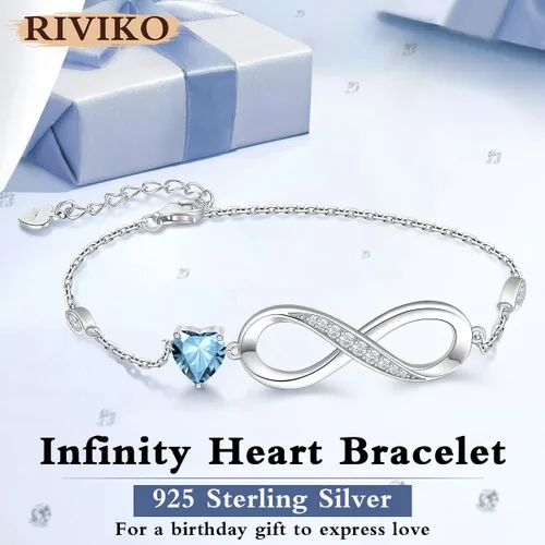 Vista 3 de RIVIKO Pulsera de plata de ley 925 con símbolo de corazón de amor infinito ajustable para cumpleaños, Navidad, regalo para mamá, mujer, esposa