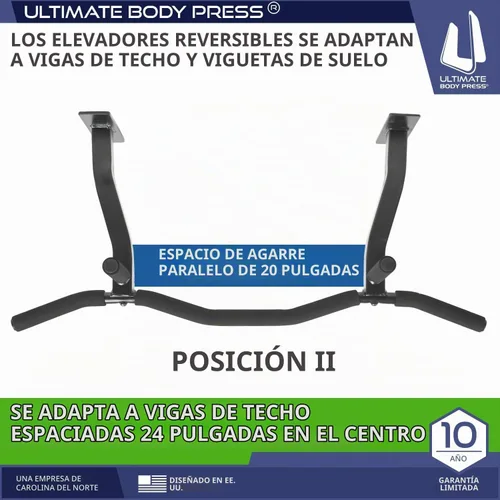 Vista 3 de Ceiling Mount Pull Up Bar with Reversible Risers for 16 and 24 Inch Joists with Optimum Grip Spacing by Ultimate Body Press