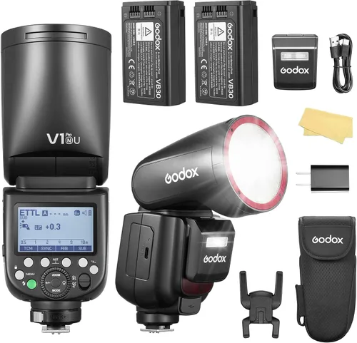 Vista 9 de Godox V1 Pro S V1Pro-S U Flash para cámara Sony V1 Pro-S con 2 unidades VB30 cabeza redonda TTL Flash