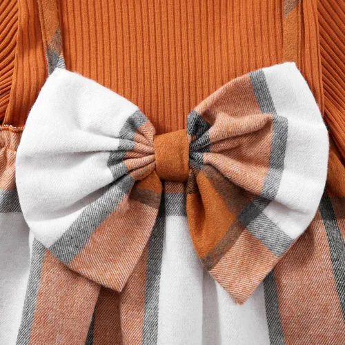 Vista 4 de Ropa para niña pequeña, vestido de otoño e invierno, vestido de franela a cuadros, vestido de fiesta con lazo para niñas con diadema