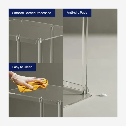 Vista 4 de HMYHUM Mesa auxiliar de acrílico transparente, mesa auxiliar en forma de C para sofá, pequeñas mesas de aperitivos para sala de estar, dormitorio